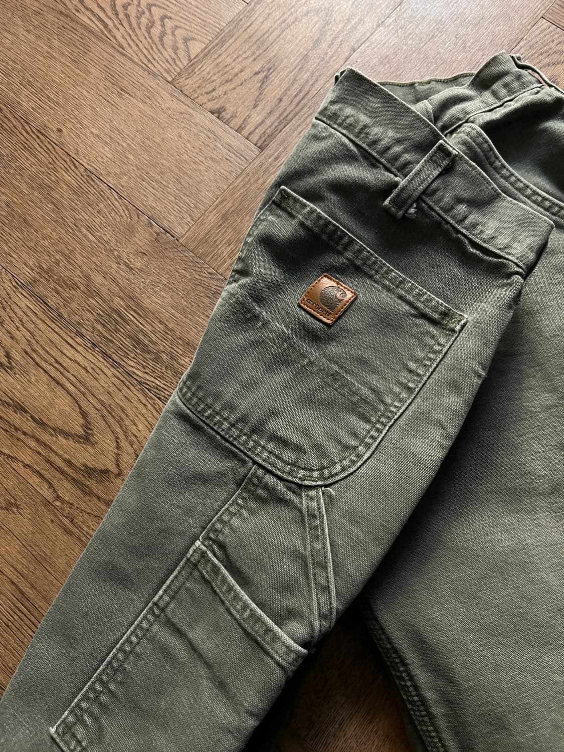 [33]칼하트 USA 체크 라이닝 모스그린 싱글니 워크팬츠 상품이미지5