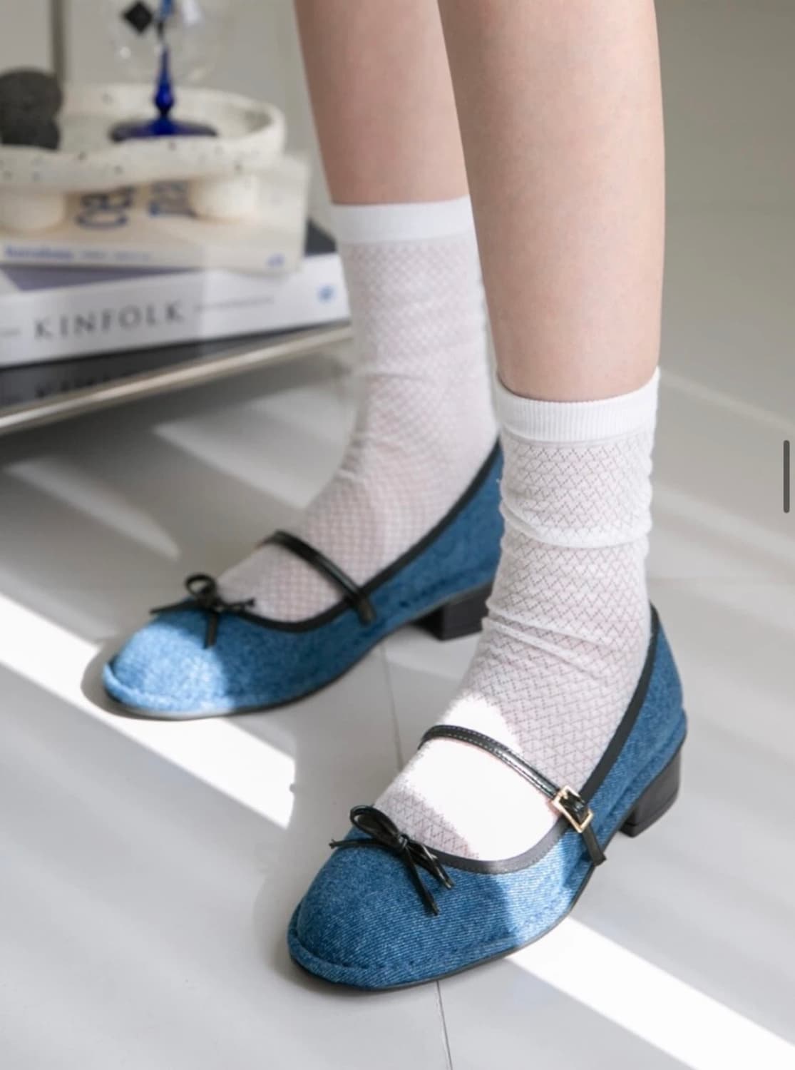 Ariel)데님 리본 메리제인 플랫슈즈 235사이즈 굽3.5cm 상품이미지3
