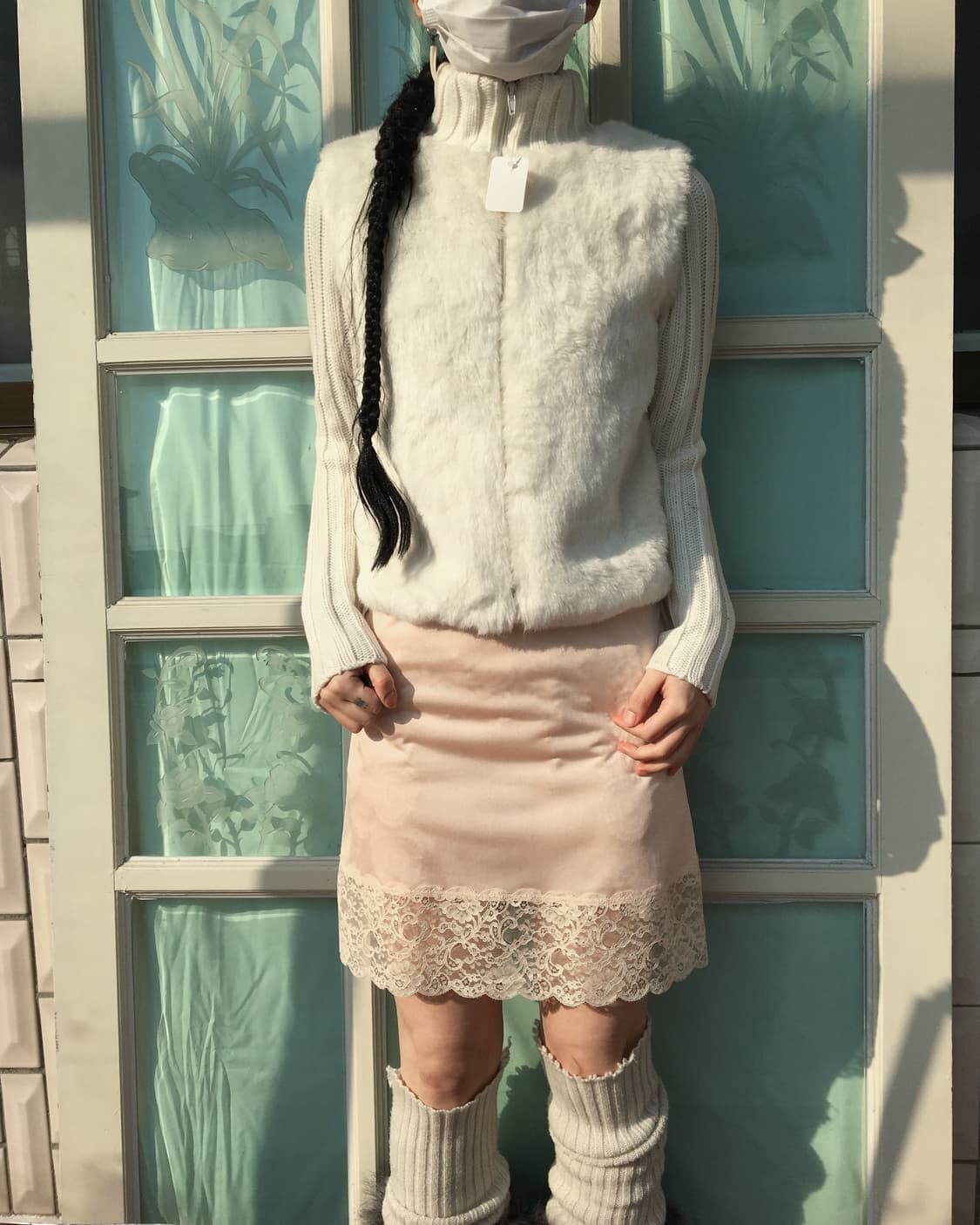 Fake fur point high neck knit zip up 상품이미지1