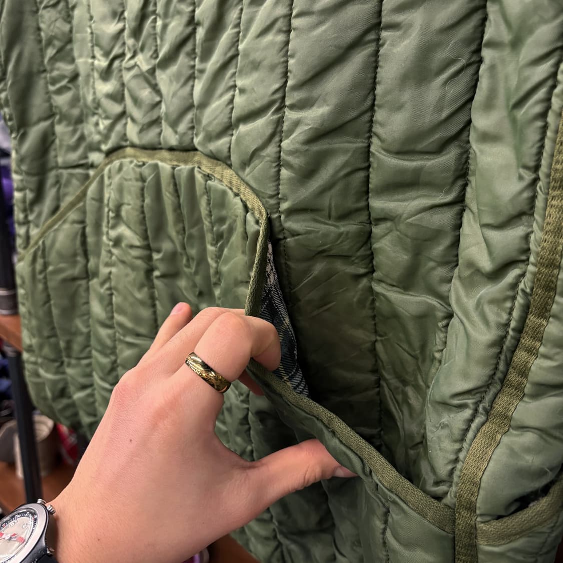 90s 바버 아웃도어 라이너 퀼팅 베스트 스웨이드 패치 헌팅포켓 N514 상품이미지7