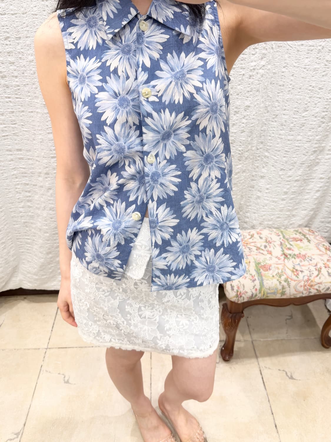 flower sky sleeveless blouse 상품이미지1