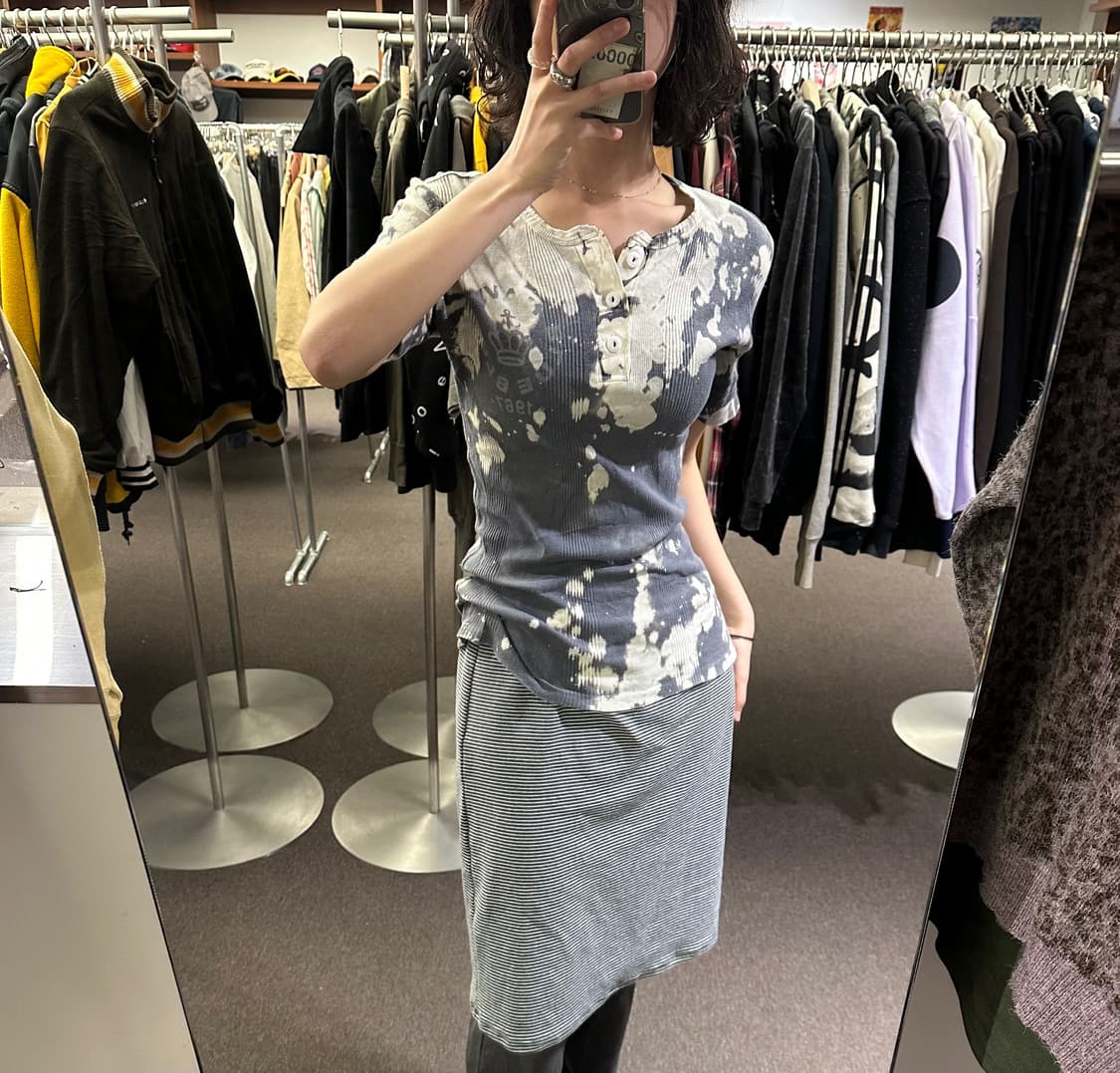 3)Blue Blue vintage 타이다이 패턴 헨리넥 반팔 티셔츠 상품이미지1