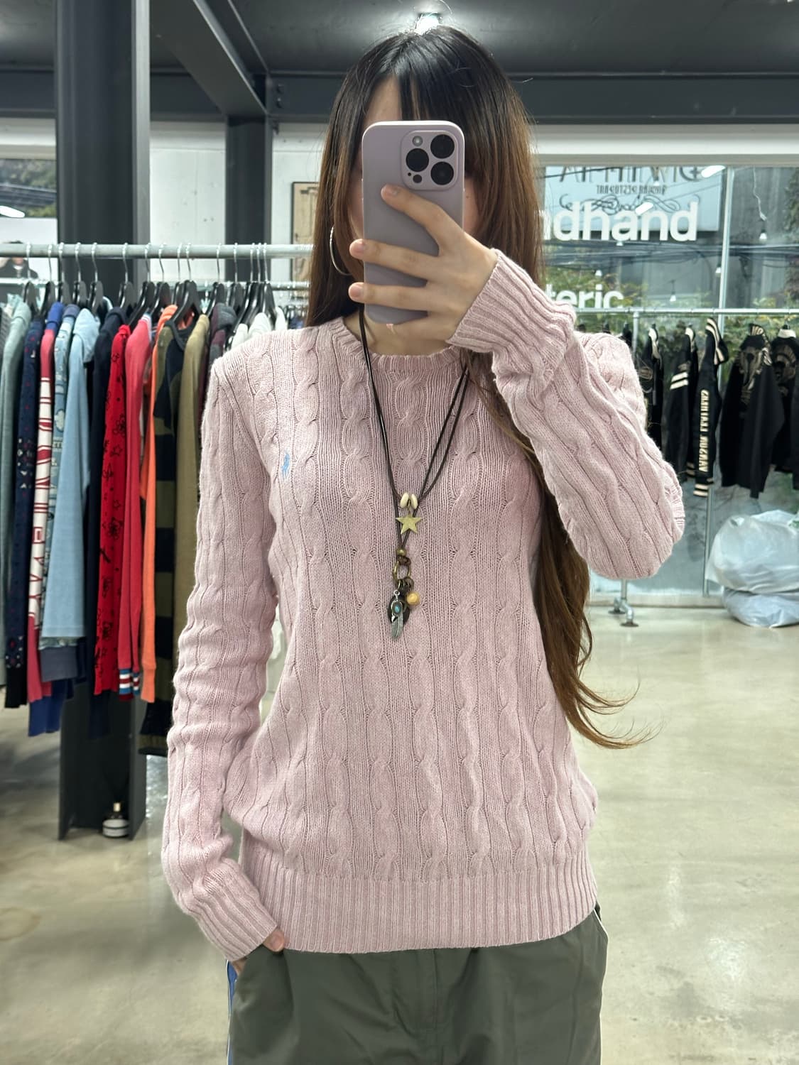 폴로랄프로렌 핑크워시드 꽈배기 니트 상품이미지4