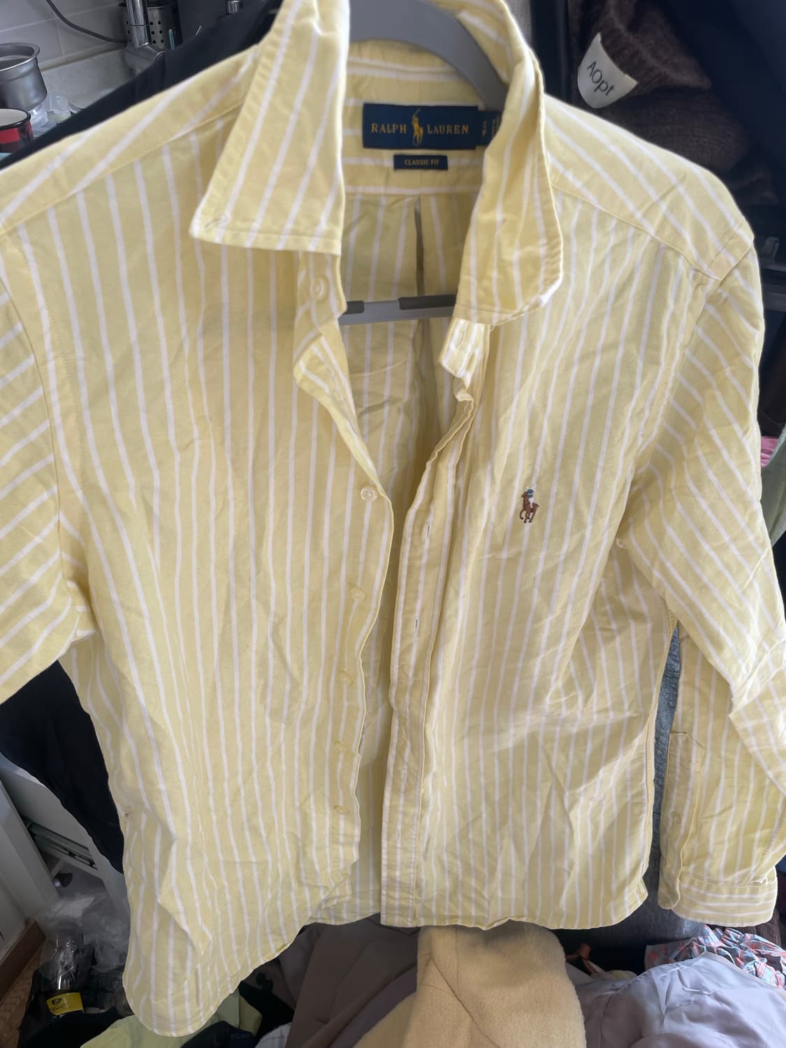 폴로 랄프로렌 옐로우 클래식핏 스트라이프 셔츠 S 상품이미지5