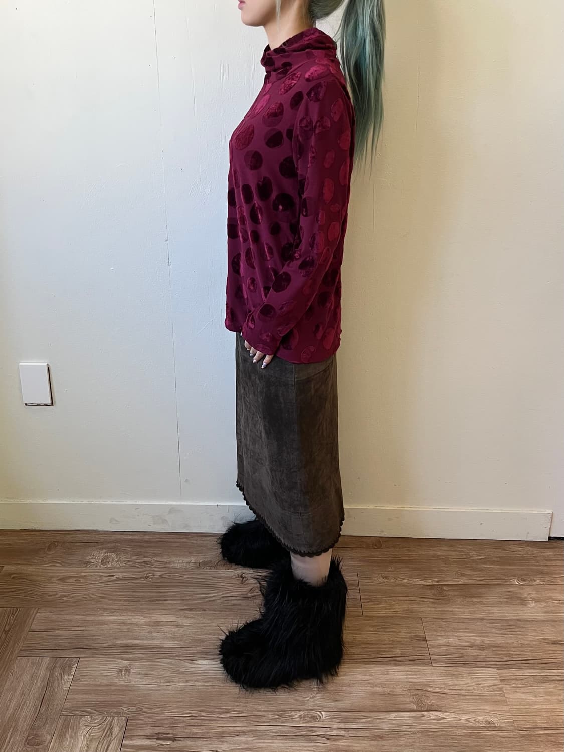 japan vtg 도트 로즈벨벳 터틀넥 상품이미지9