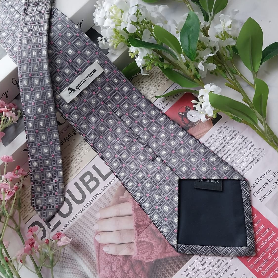 아쿠아스큐텀 실크 자카드 패턴 넥타이 9.5cm A+등급 K2096 상품이미지7