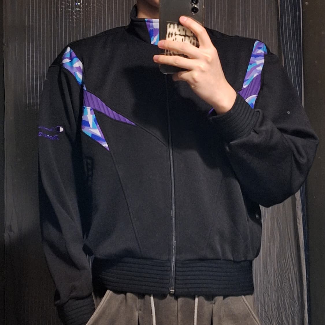 챔피온 90s JP 블랙 블루 퍼플 기하학패턴 올드스쿨 트랙탑 집업 져지 상품이미지10