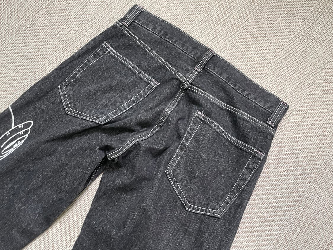 원피스 프린팅 밑단 체크 쵸파 데님 팬츠 J04092 상품이미지9