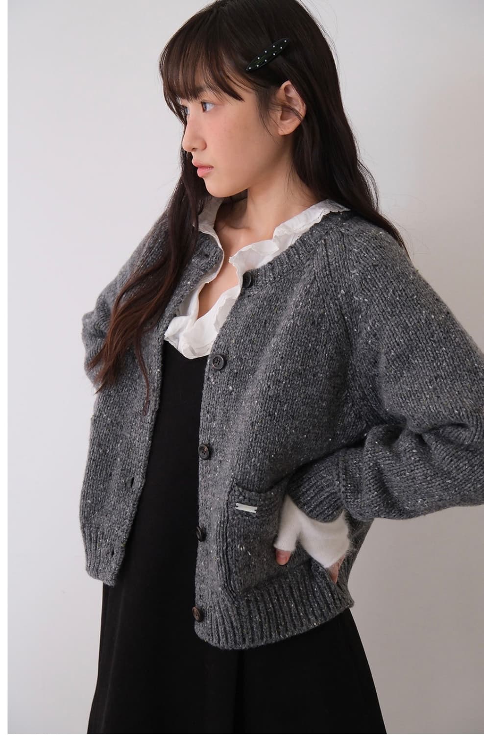 moui * Chip wool nep cardigan (CHACOAL) 상품이미지2