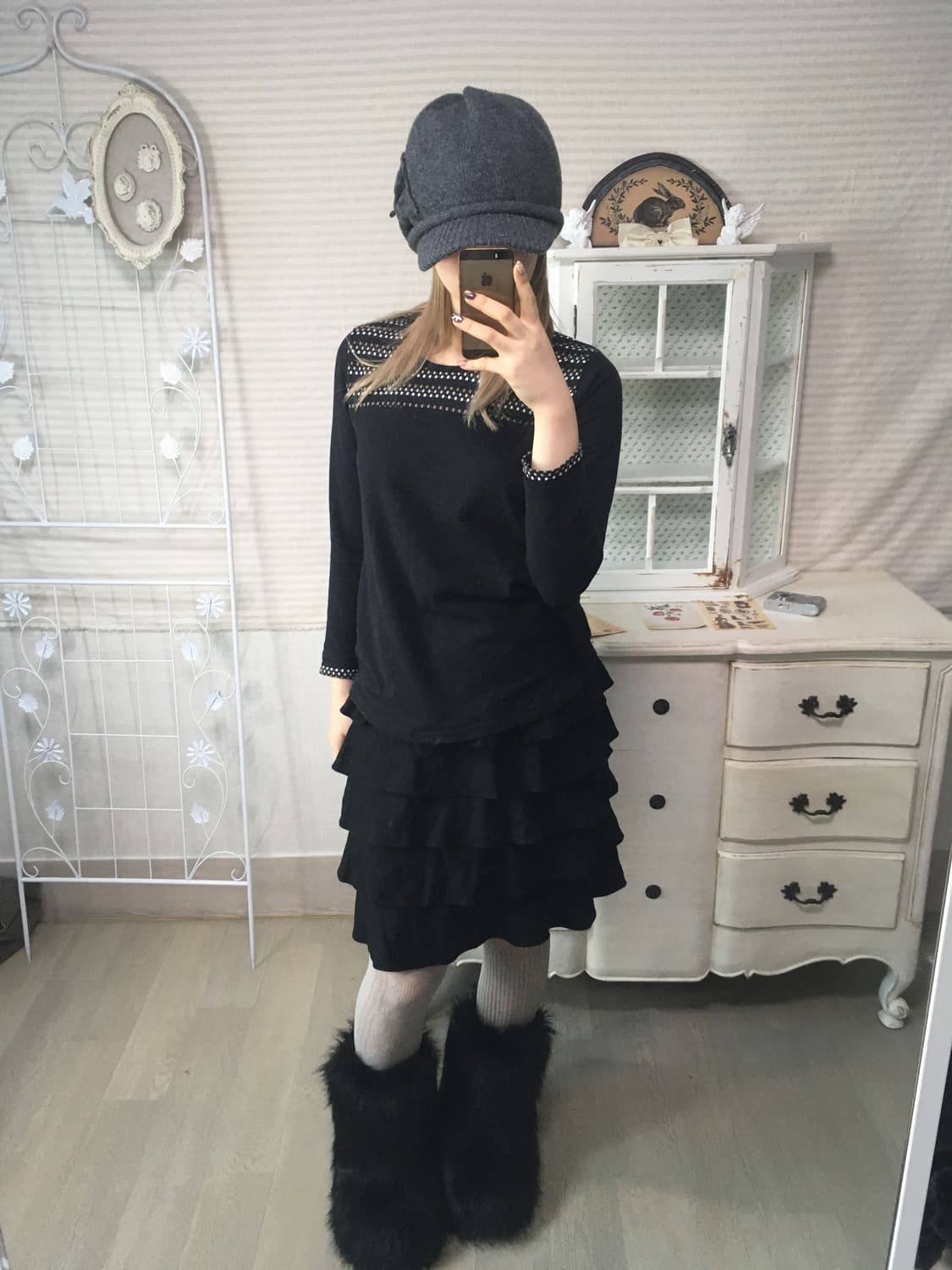 jpn vintage black frill cancan wool sk 상품이미지5