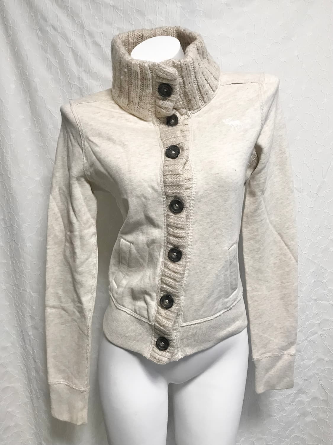 빈티지 아베크롬비 오트밀 니트 버튼 가디건 탑 상품이미지2