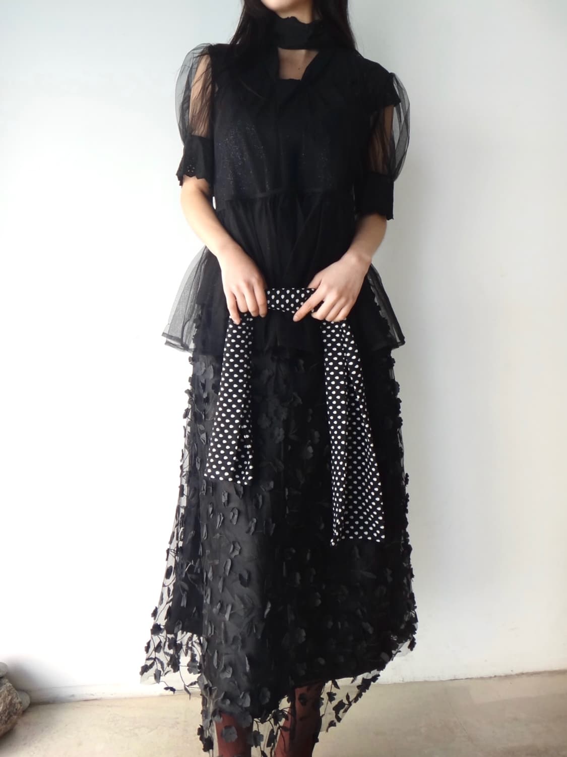 Tulle layered blouse / black 상품이미지7
