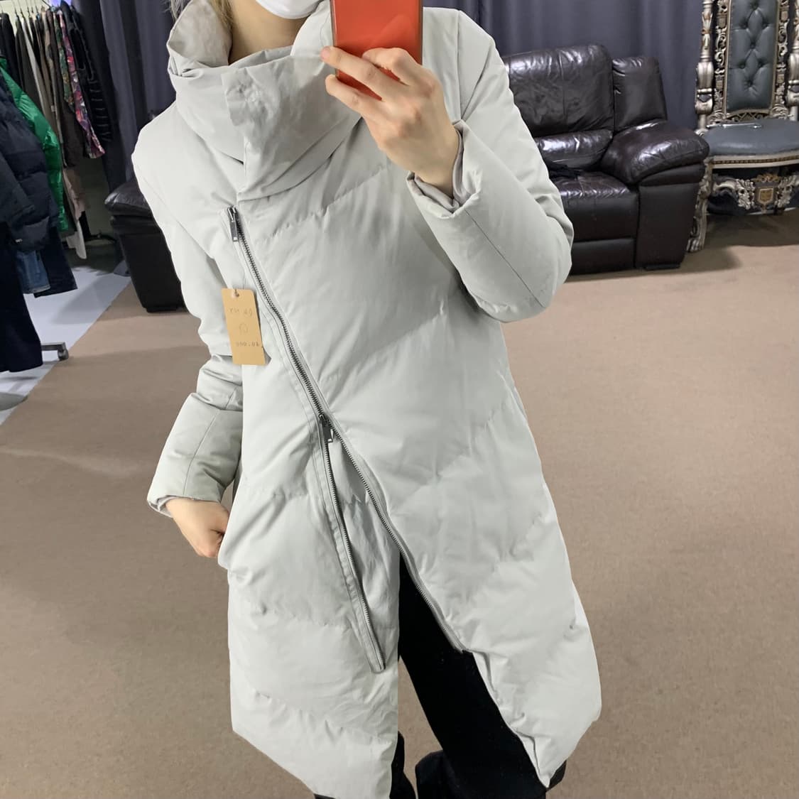 DKNY 도나카란뉴욕 비대칭 사선지퍼 하이넥 롱패딩 00s 점퍼 상품이미지3