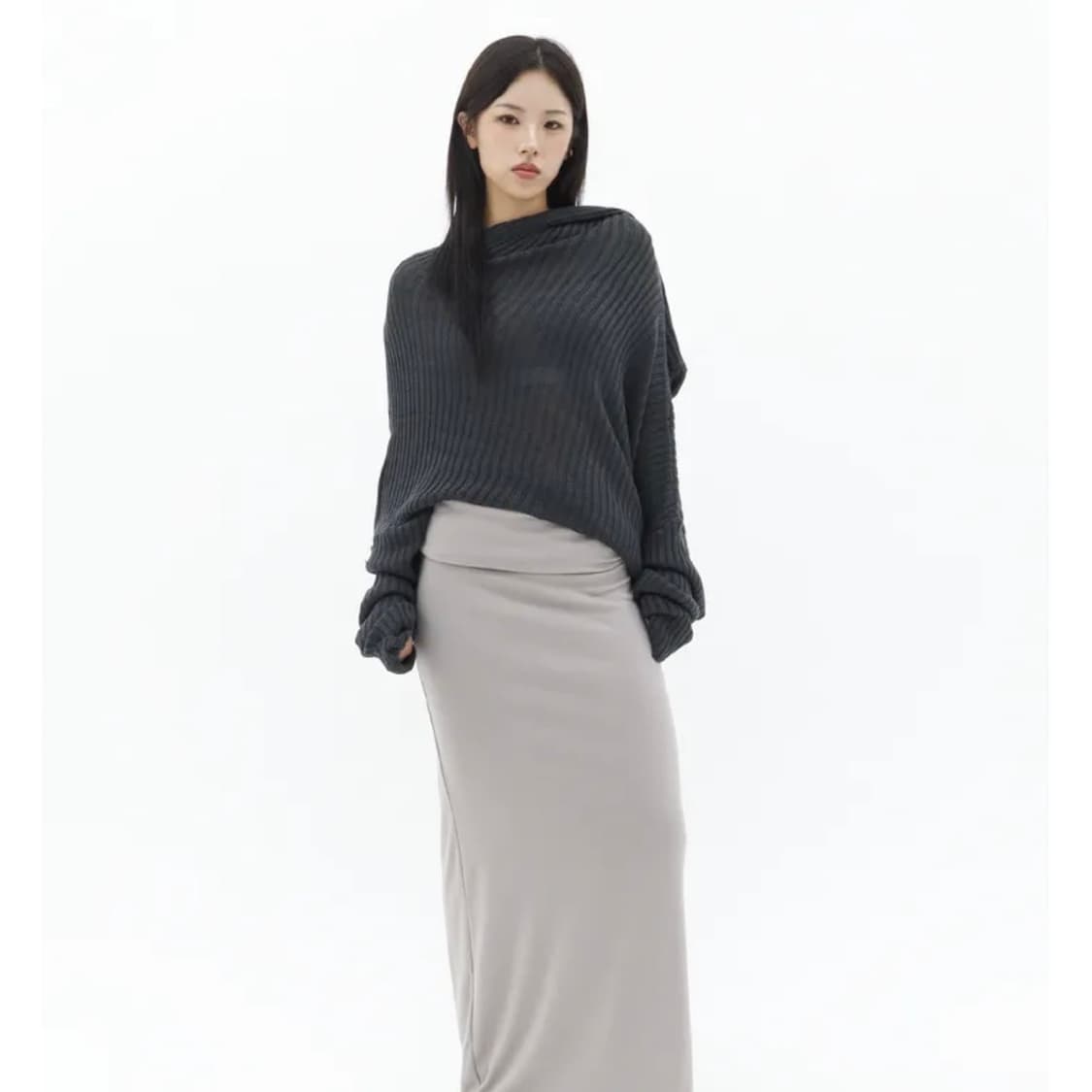 오프숄더 언발 후드 니트 상품이미지4