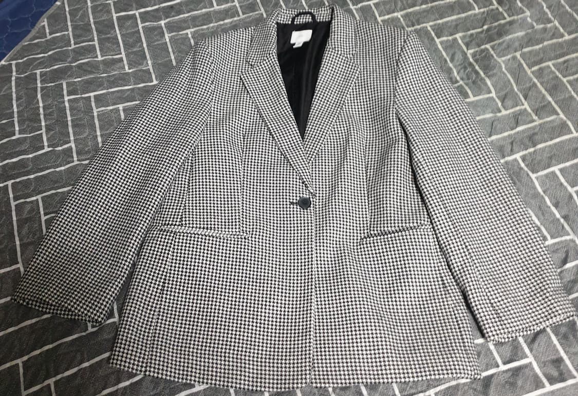 H&M 깅엄 쉘 비스코스 혼방 싱글버튼 블레이저 (S) 상품이미지1