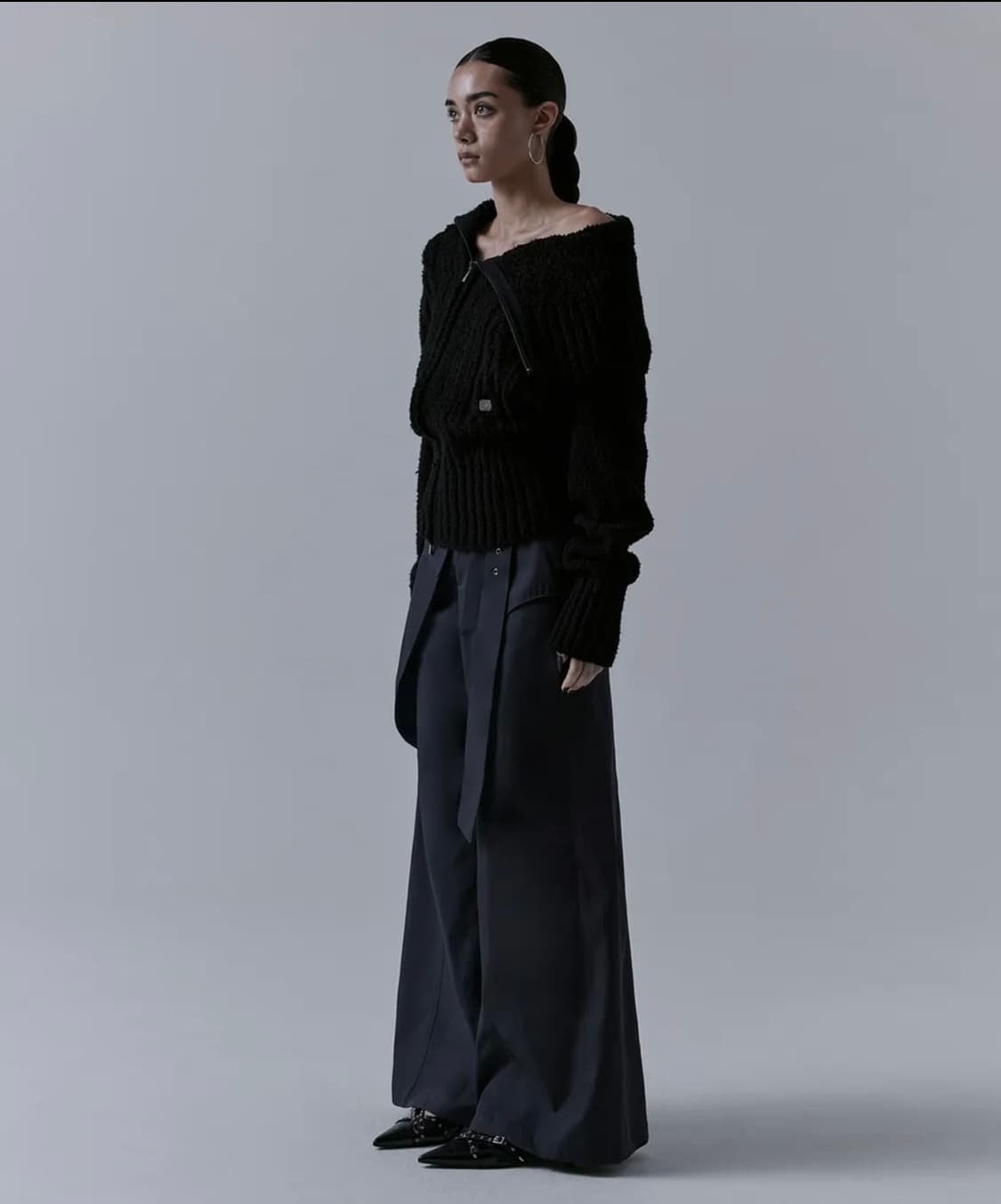 트리밍버드 투웨이 언발란스 오프숄더 니트 집업 상품이미지2