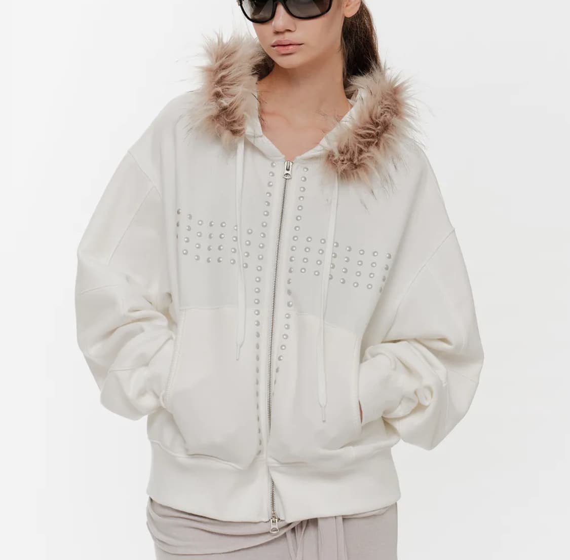 2000아카이브 크루시아 퍼 후드집업 화이트 상품이미지1