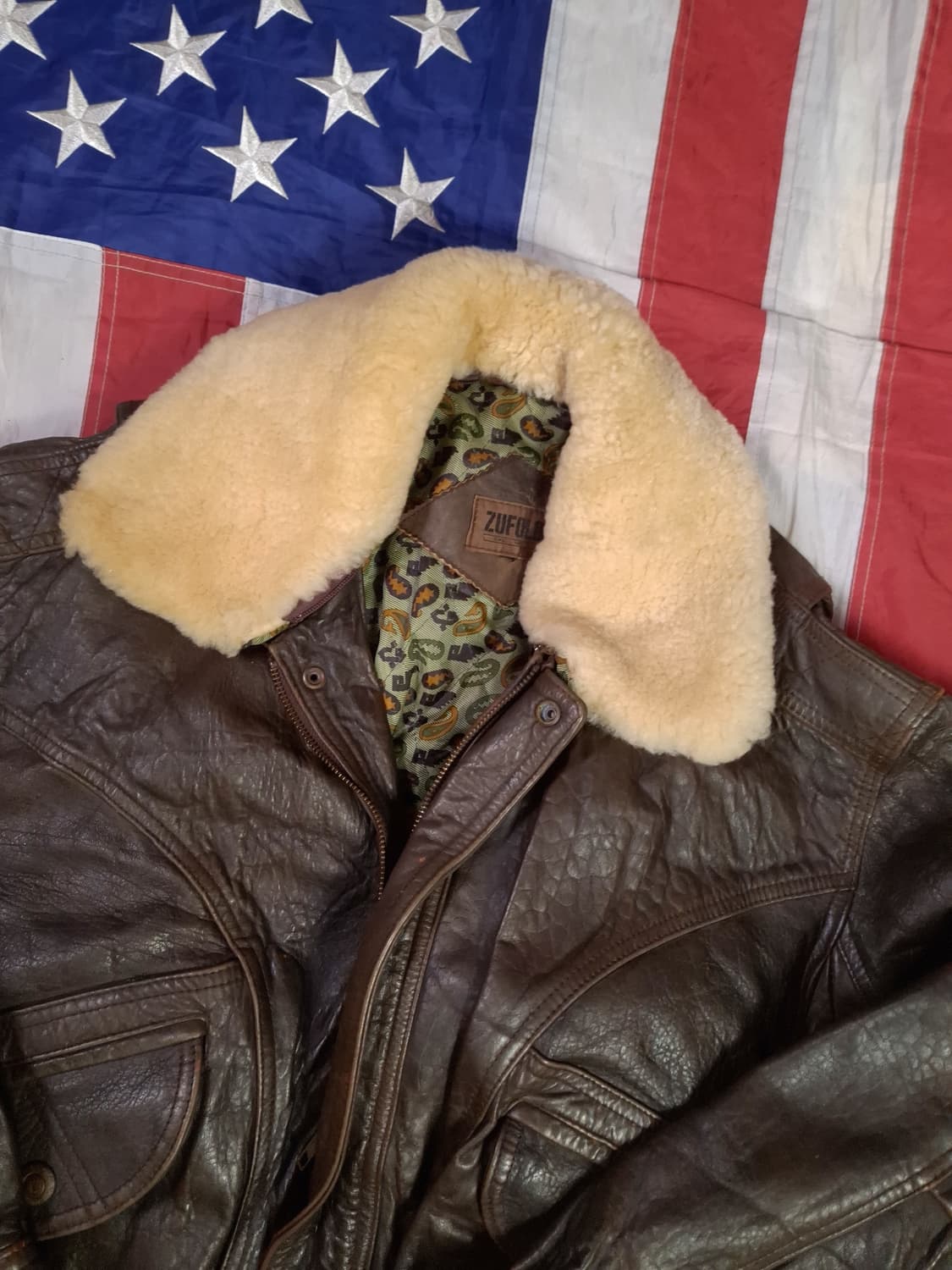 오리지날 90's 일본판 ZUFOLO 리얼레더 항공자켓 상품이미지2