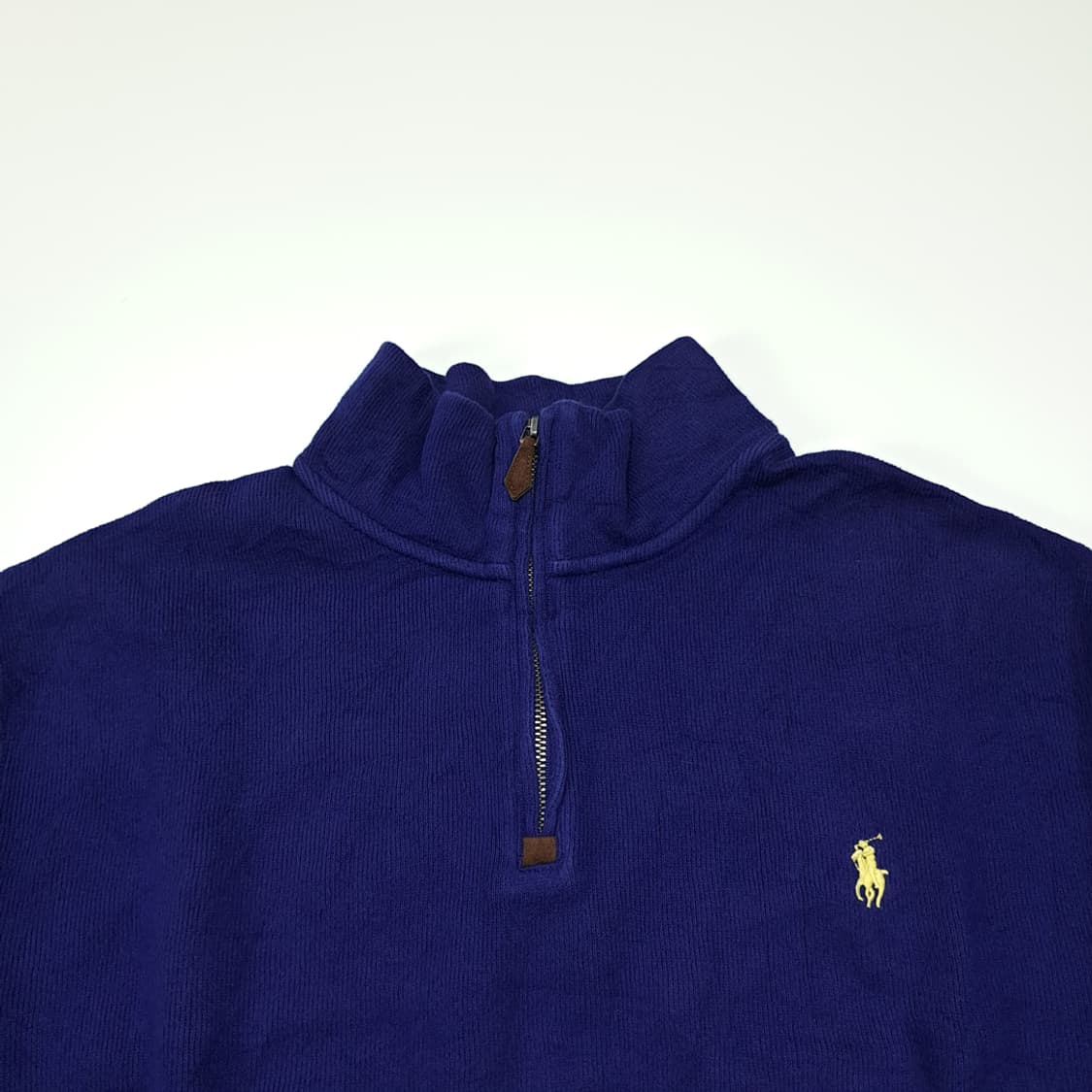 CL382 L 폴로 90s 코튼 가죽풀러 로열블루 하프집업 니트 상품이미지2