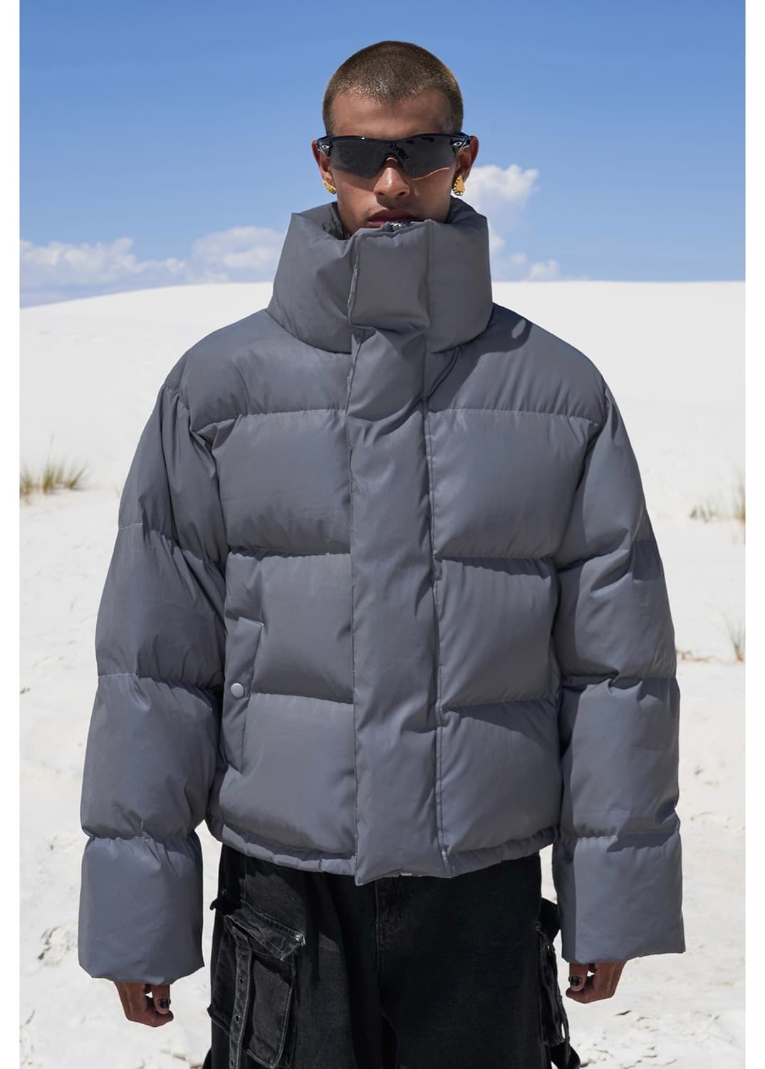 EMBROIDERED OVERSIZE PUFFER JACKET GRAY 상품이미지3