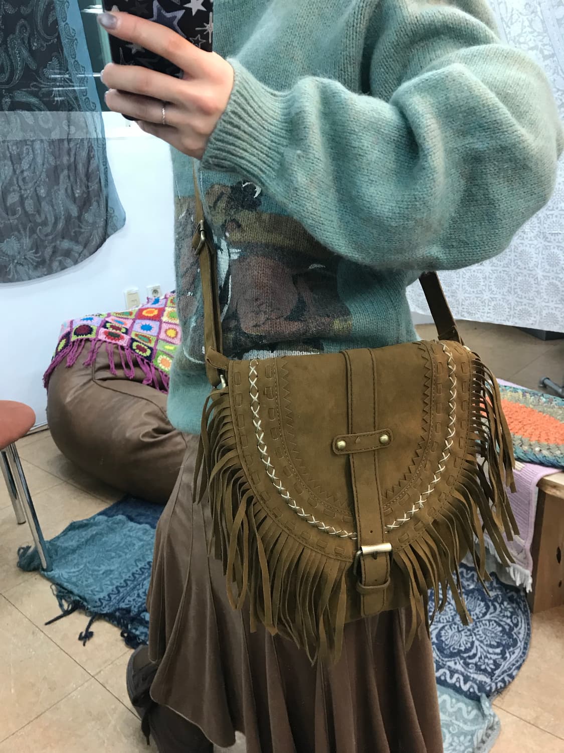 빈티지 보헤미안 웨스턴 스웨이드 크로스백  상품이미지1