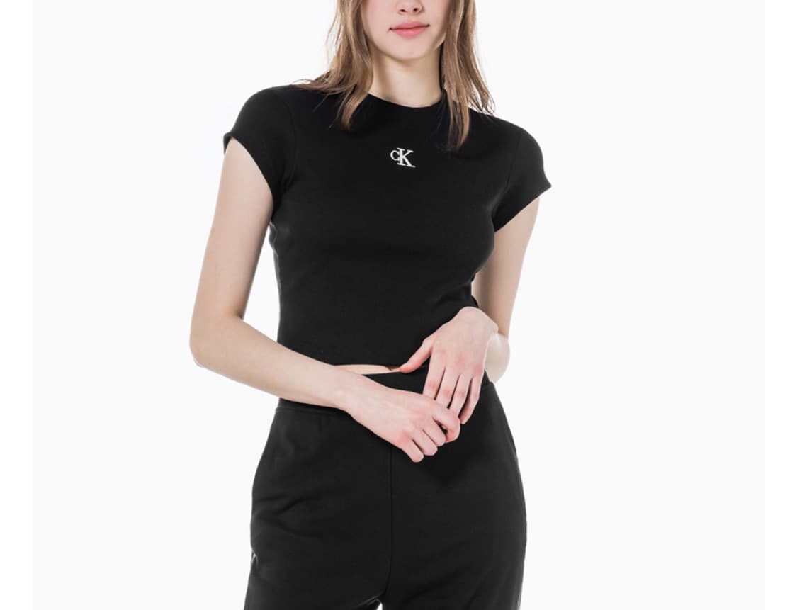 캘빈클라인 진 여성 슬림 크롭 티셔츠 블랙 상품이미지1