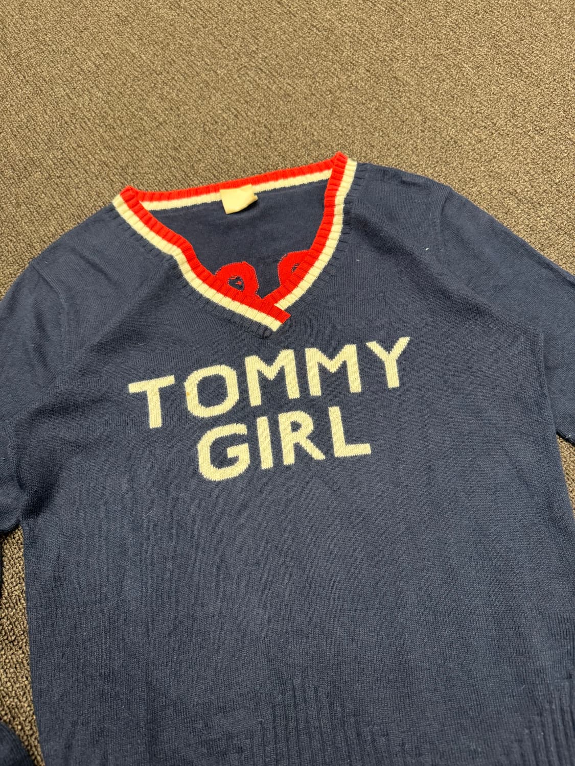 S)Tommy Girl 빈티지 배색 네이비 브이넥 여성 니트 상품이미지2