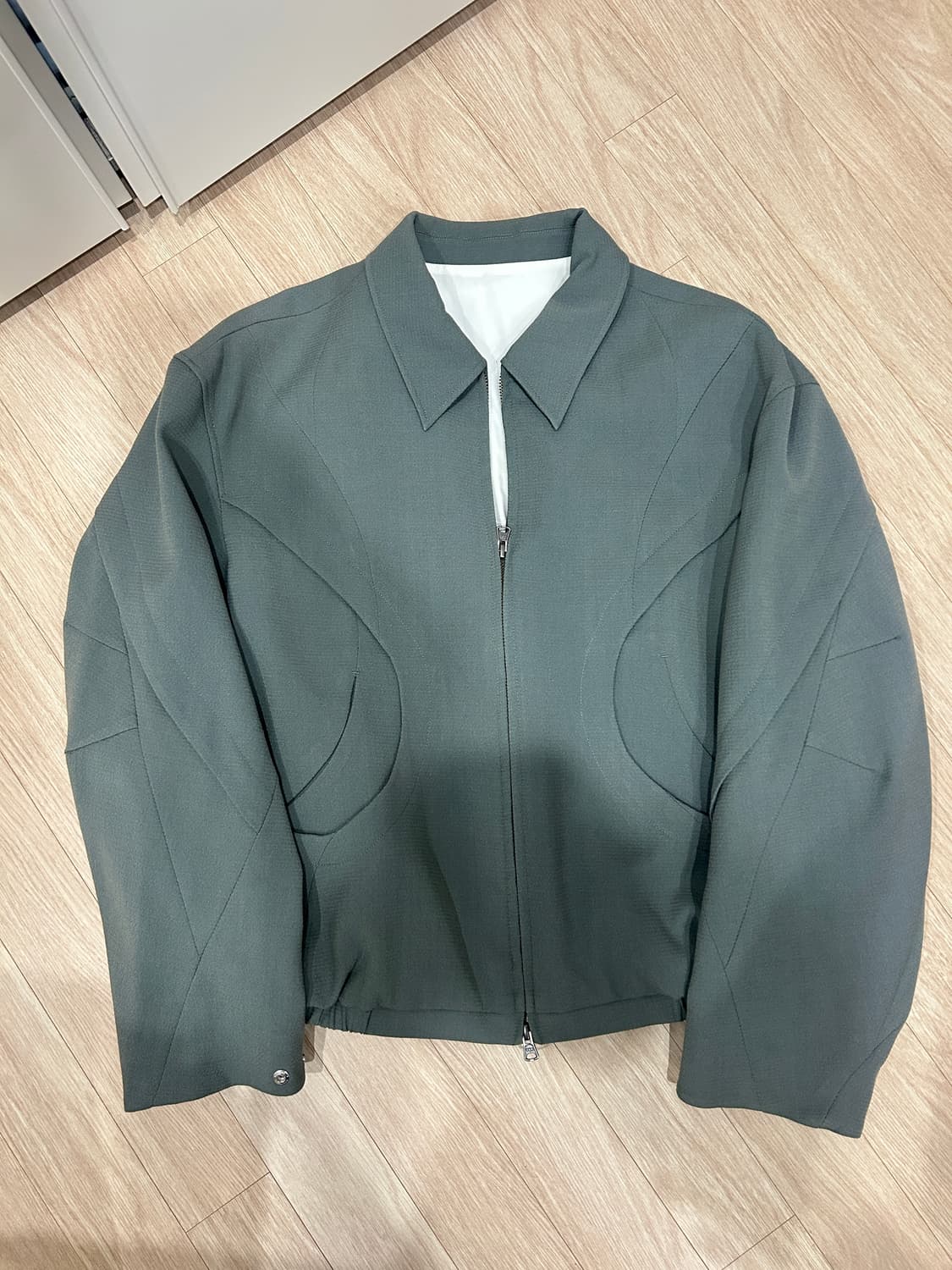 쿠어 트위스트 패널드 울 블루종 자켓 민트 그레이 M 상품이미지4