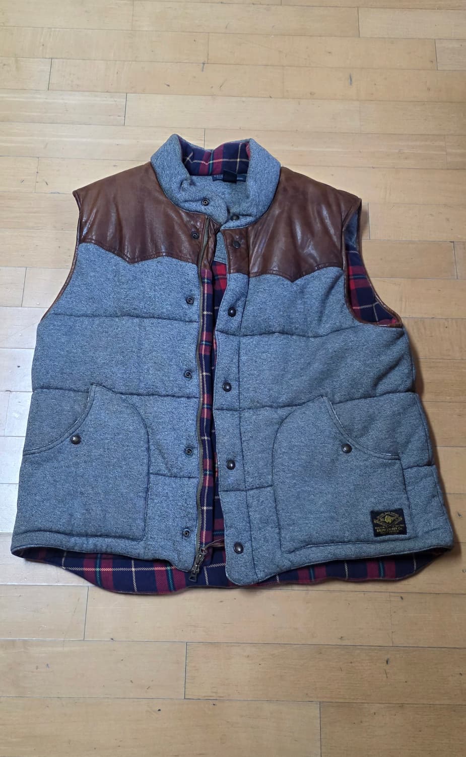 폴로 랄프로렌 빈티지 사슴가죽 패치 패딩 조끼 xl 상품이미지1