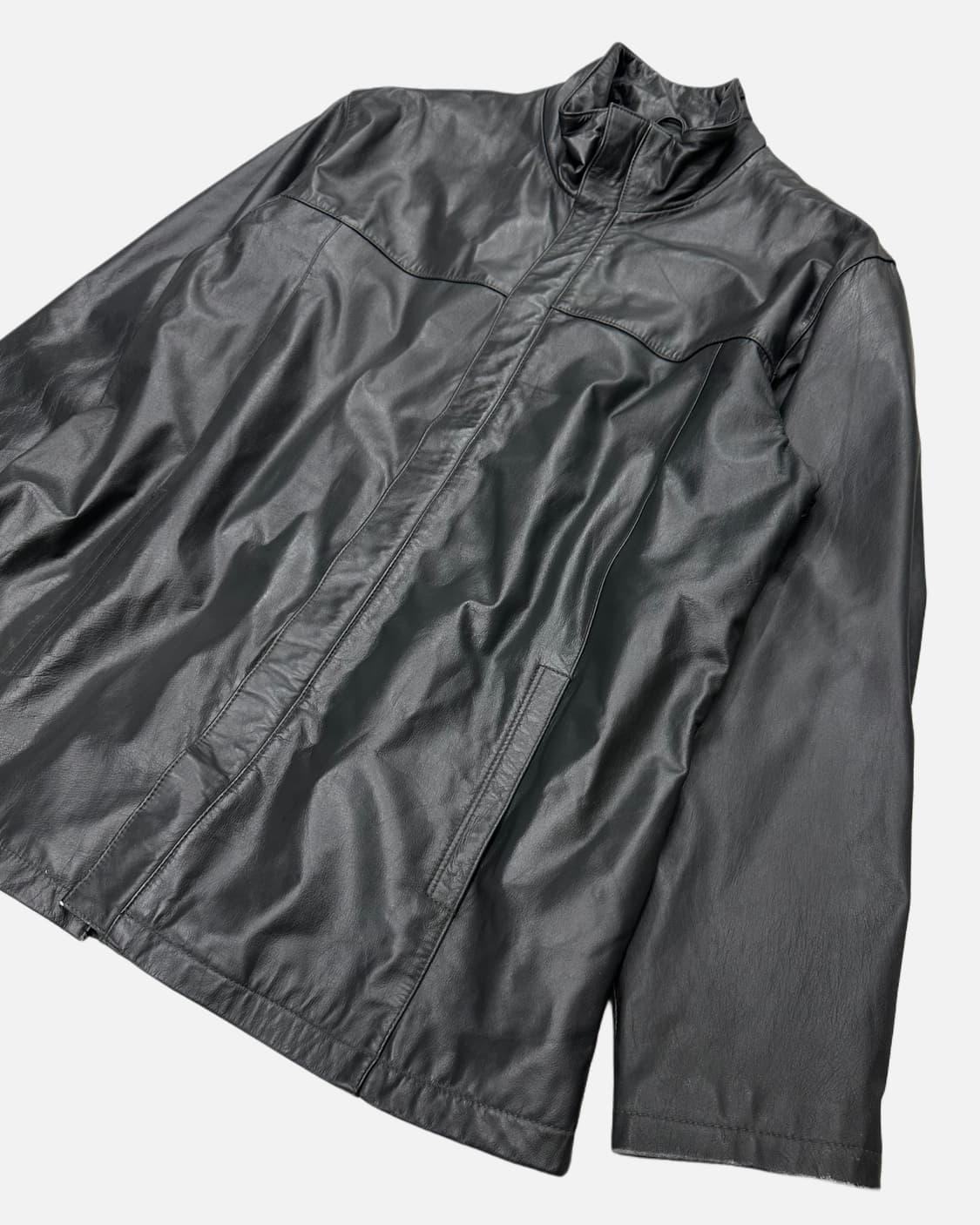 BXBK grey leather zip-up jacket 상품이미지5