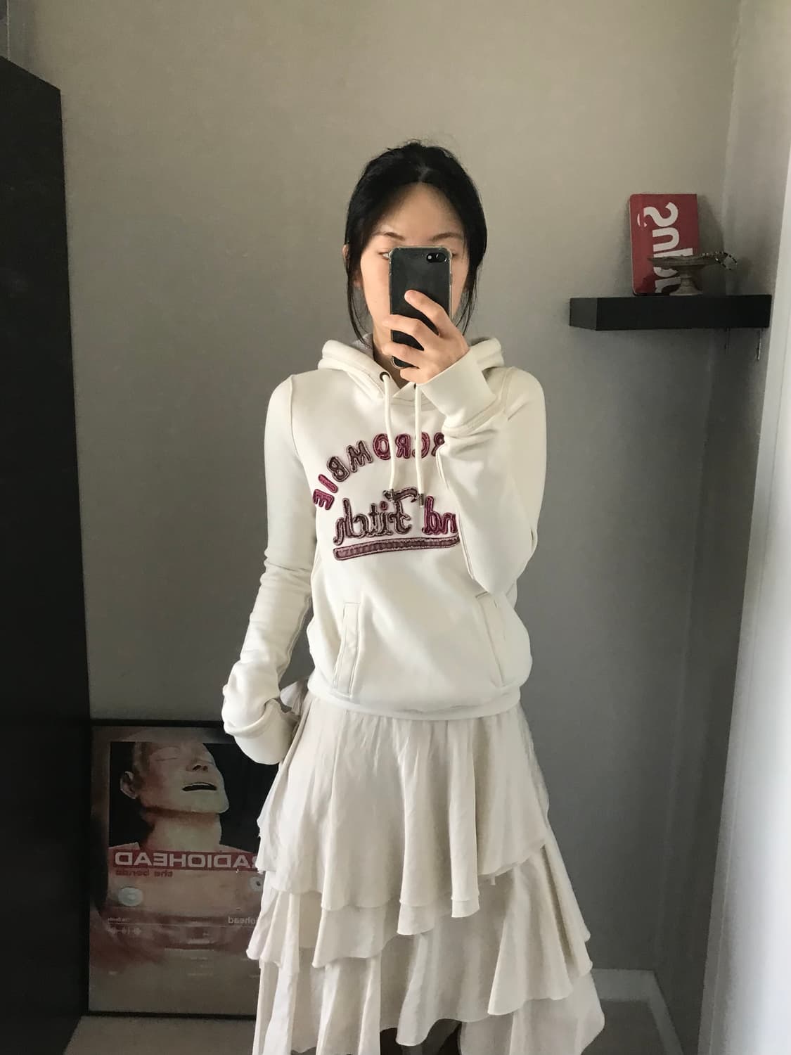 아베크롬비 자수로고 화이트 후드티 상품이미지2