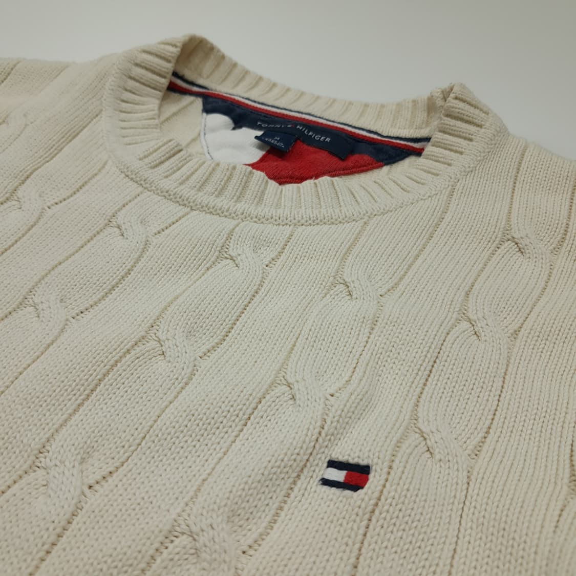 CL046 M 타미힐피거 크림 아이보리 시그니처 케이블 코튼 니트 상품이미지4