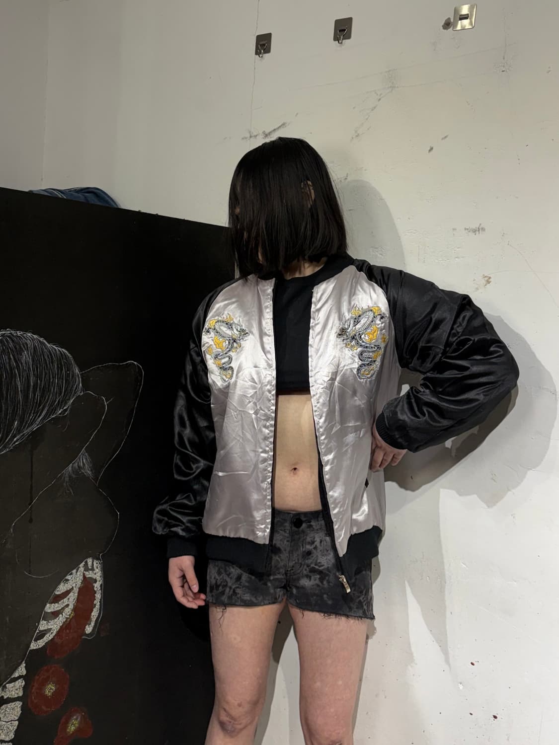 일본빈티지 십자가 용 자수 스키잔 오리엔탈 스카쟌 상품이미지3