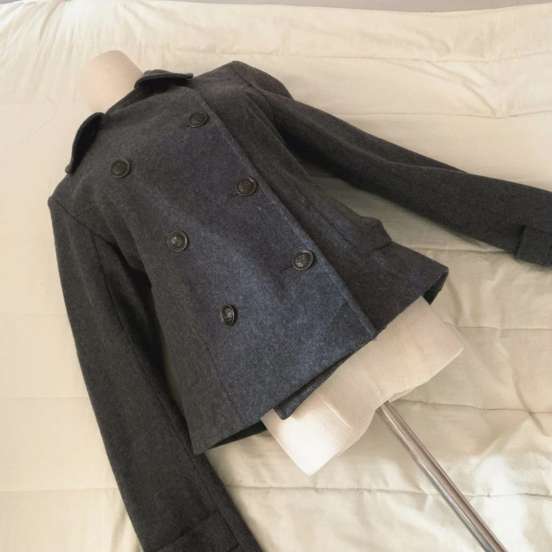 빈티지 자켓 그레이 더블 버튼 숏코트 일본빈티지 히피그런지 모리룩 긱시크 상품이미지2