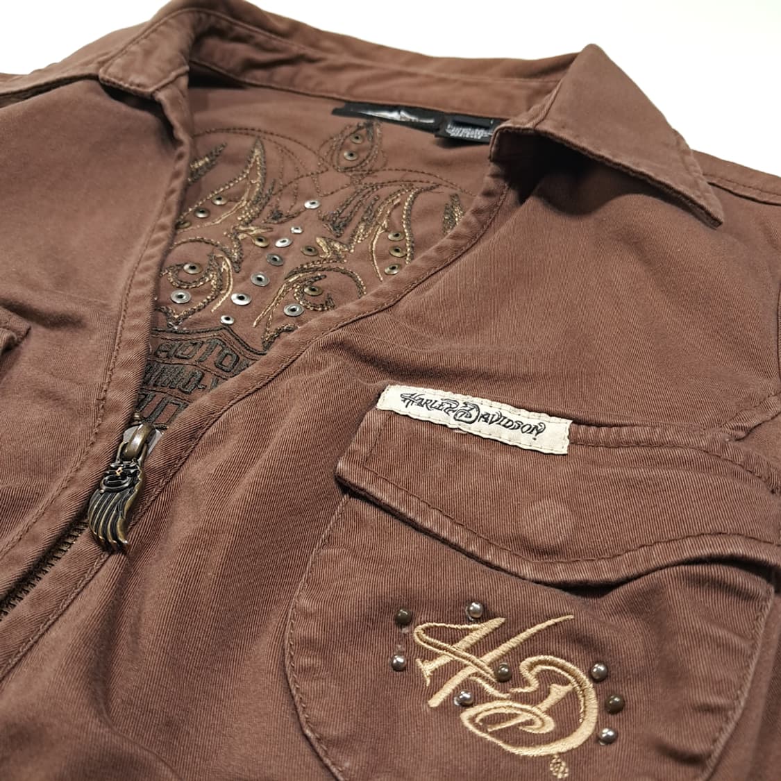 CL638 L 할리데이비슨 00s 스터드 브라운 조끼 베스트 상품이미지4