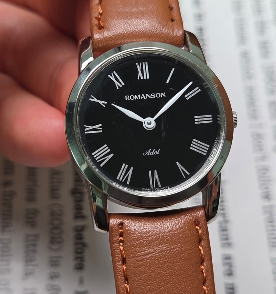 빈티지 로만손 아델 블랙로만 슬림쿼츠 드레스워치 여성용 상품이미지1