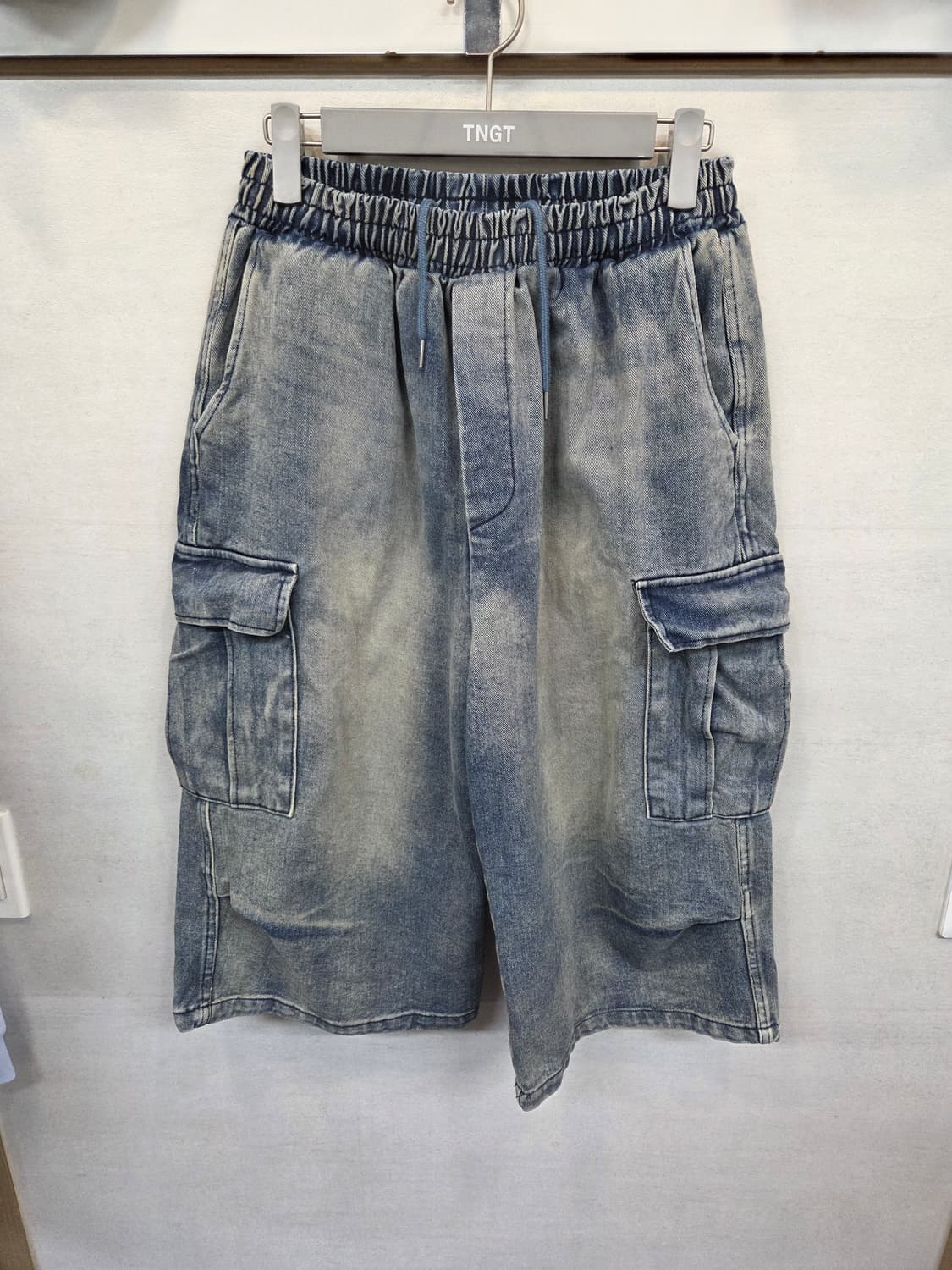 슬로건 빈티지워싱 버뮤다 데님팬츠 대략 33 34  상품이미지1