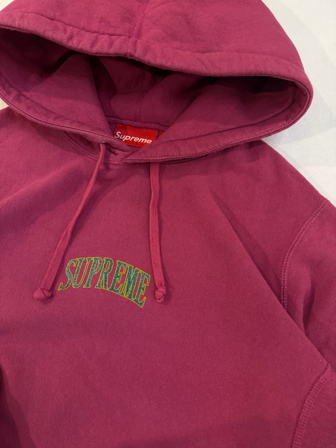 17ss 슈프림 글리터 아크 후드티 와인 버건디 상품이미지2