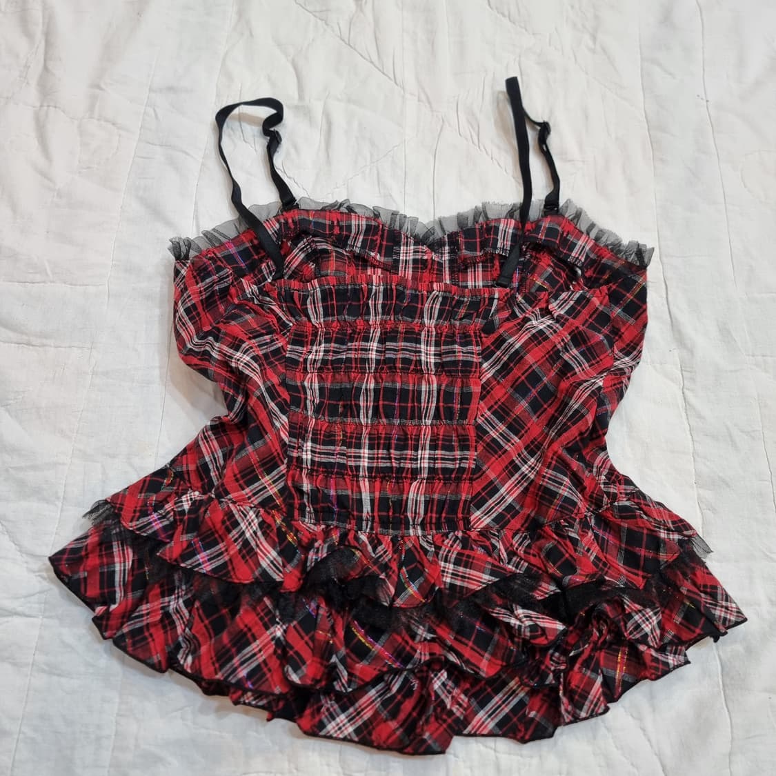 BODY LINE 레드 체크 프릴 코르셋 탑 상품이미지4