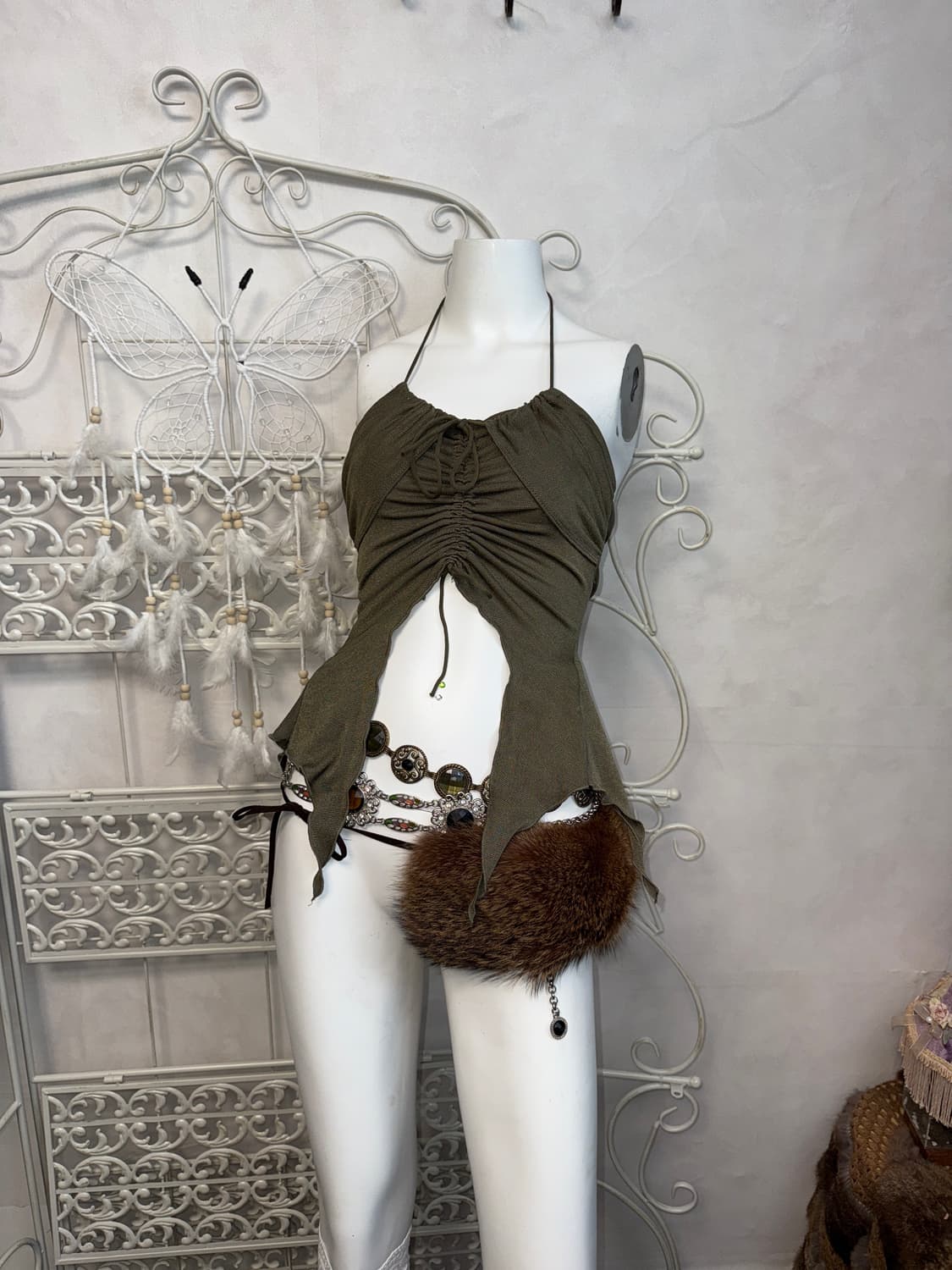Khaki fairy layered shirring sleeveless 상품이미지4