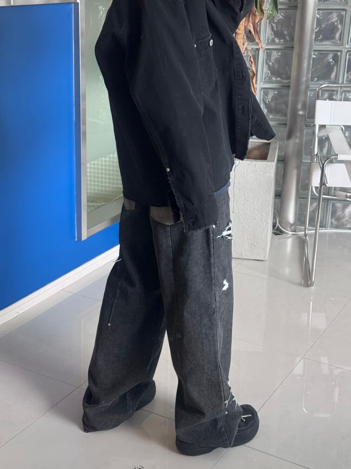 Double Knee Denim Wide Pants 상품이미지3