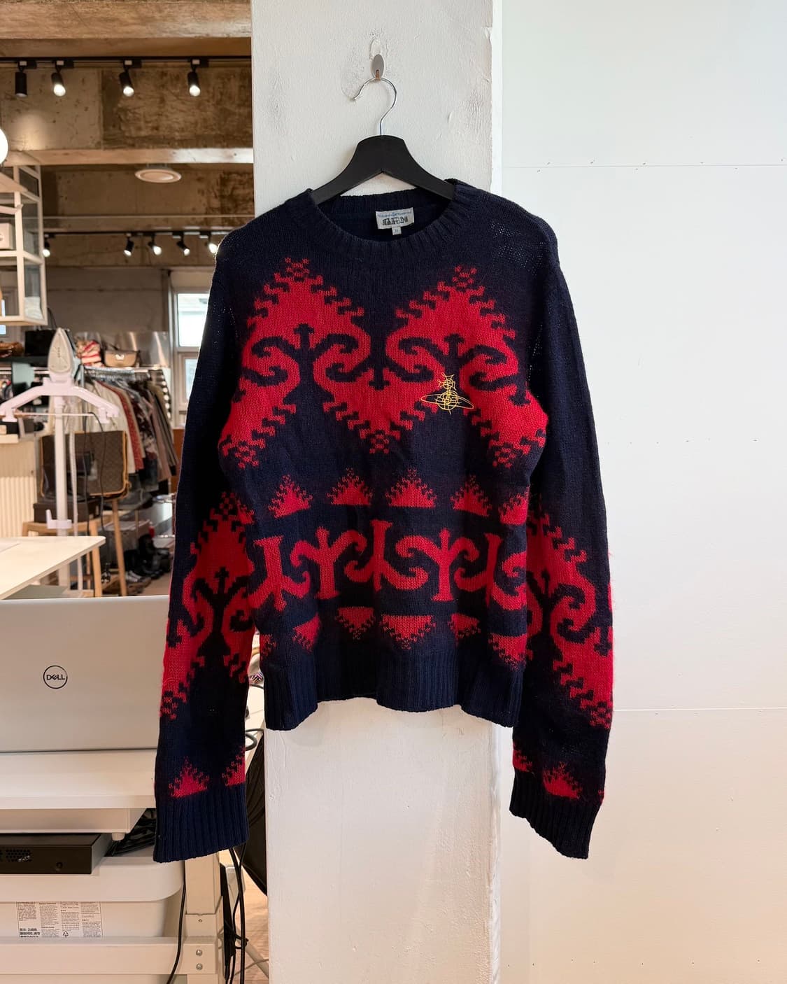 비비안 웨스트우드 맨 네이비 레드 자카드 울 니트  상품이미지2