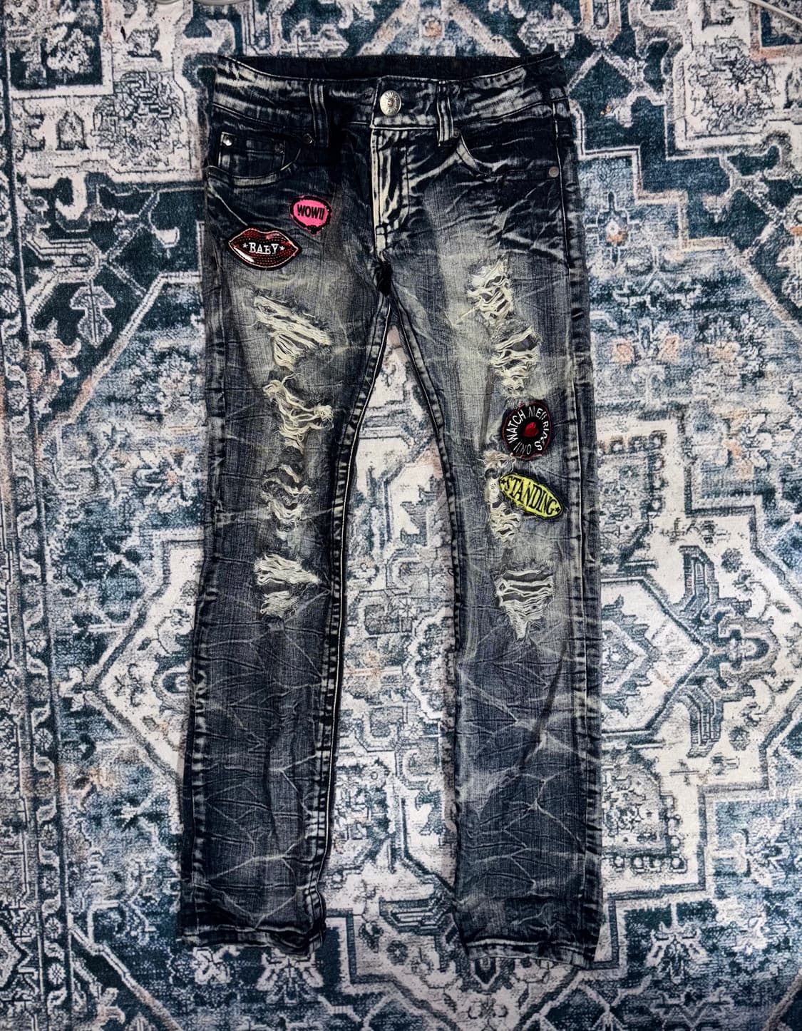 일본빈티지 Y2k 디트로이드 데미지 패치 데님 팬츠 상품이미지1
