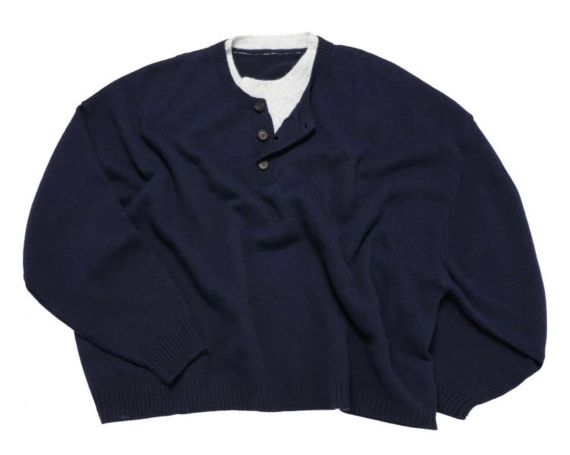 (M) MJD CONTRAST NECK CROP KNIT NAVY 니트 상품이미지1
