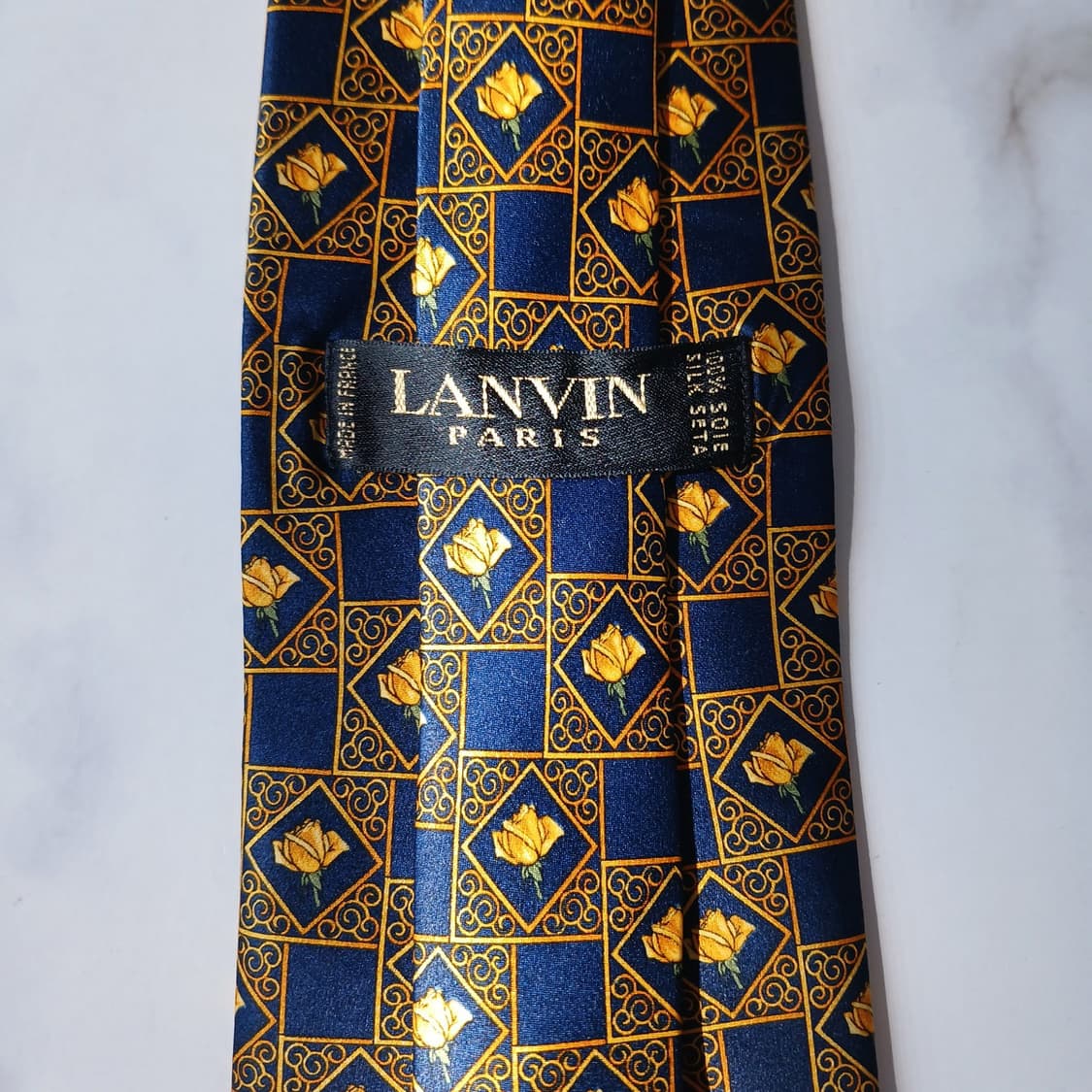 랑방 실크 네이비 플라워 패턴 넥타이 9.5cm S등급 E840 상품이미지8