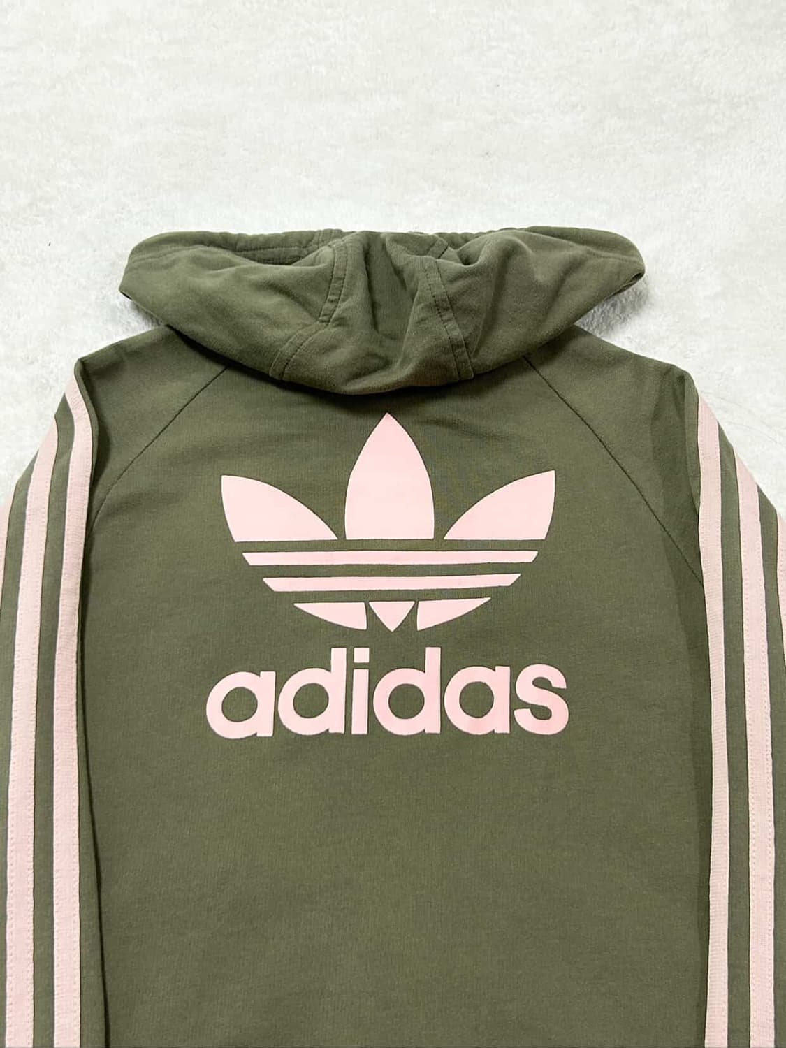 아디다스 빅로고 카키 핑크삼선 후드집업 상품이미지8