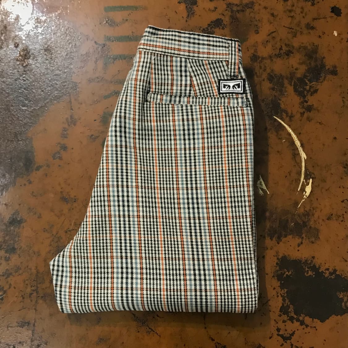 오베이 베이지 체크 원턱 코튼 팬츠 허리 24 25 사이즈 상품이미지1