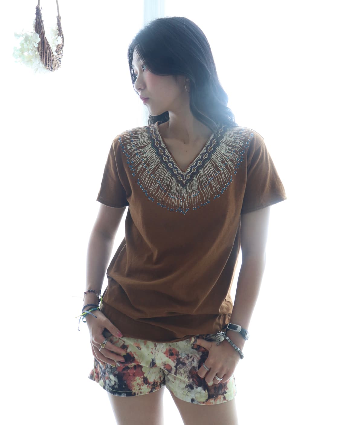 [Kapital] Beads V-Neck T-Shirt (Brown) 상품이미지1
