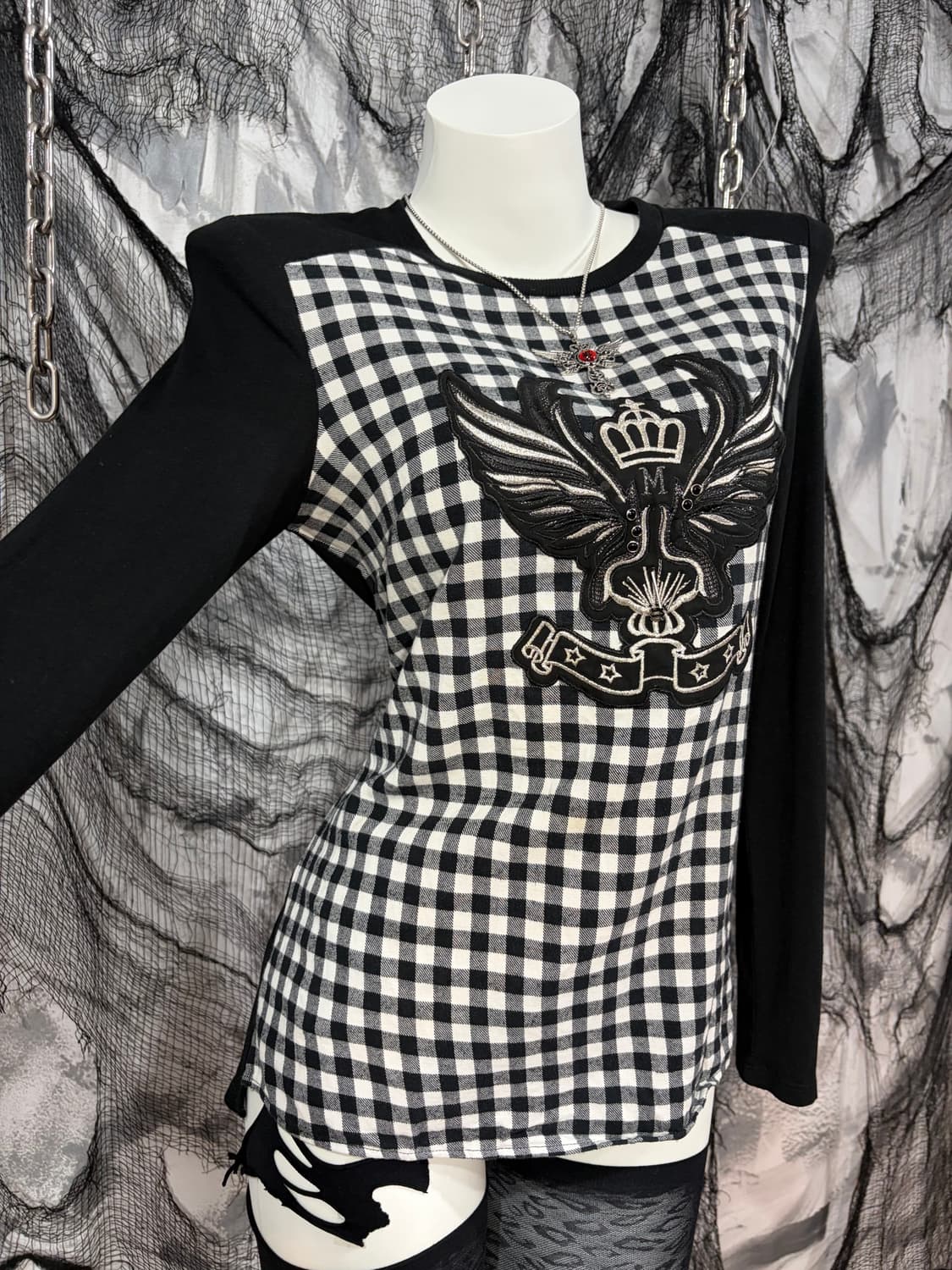 Y2K check wing cubic long sleeve 상품이미지5