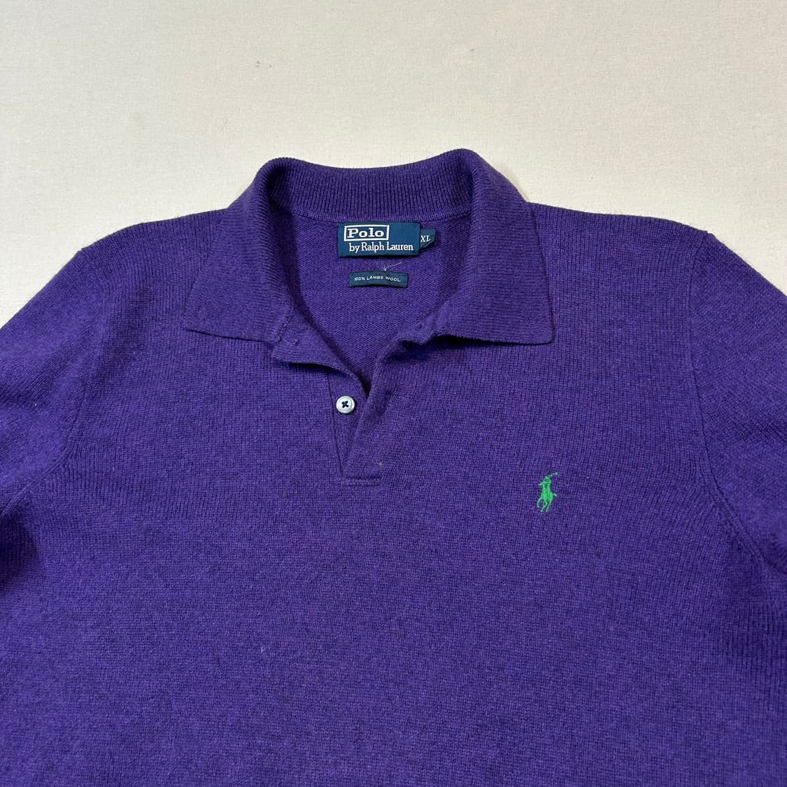 XL) 폴로 랄프로렌 램스울 카라넥 니트 퍼플&그린포니 상품이미지3